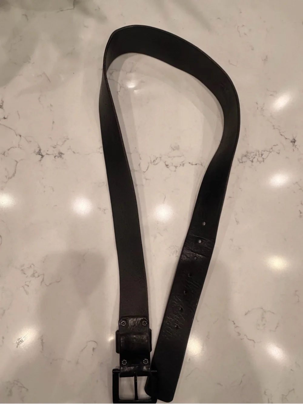 Black Leather Men's Belt with Matte Black Buckle